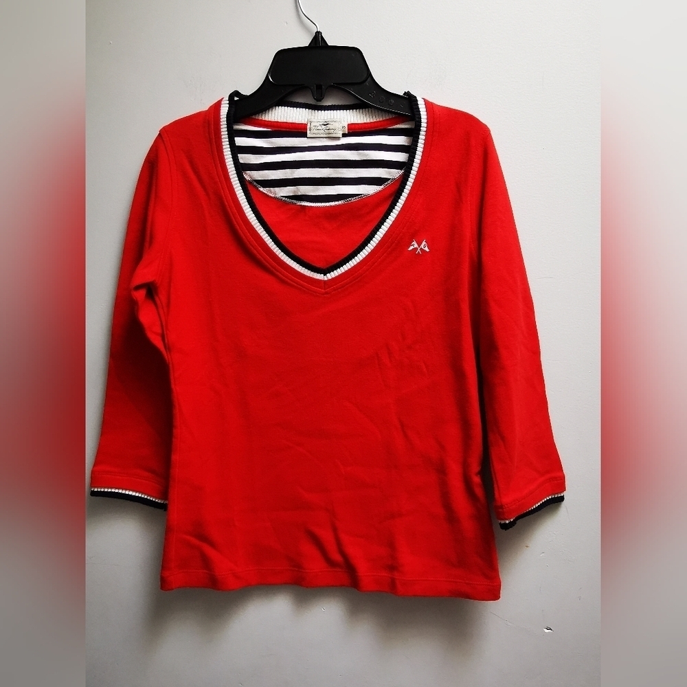 Burberry Thomas burberry 2/4 sleeve shirt, red, navy and white, size s ptp 16.5"